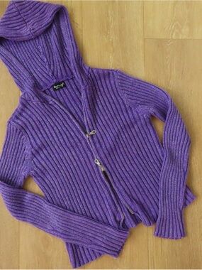 America Girl Purple Ribbed Split Zip Sweater